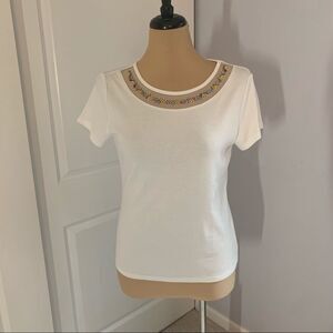 Rafaella Jewel Collared White Tshirt